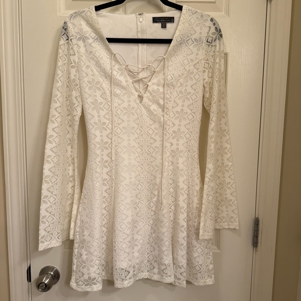 Blue Blush White Lace Long Sleeve Dress